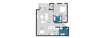a floor plan of a unit with a bedroom and a living room