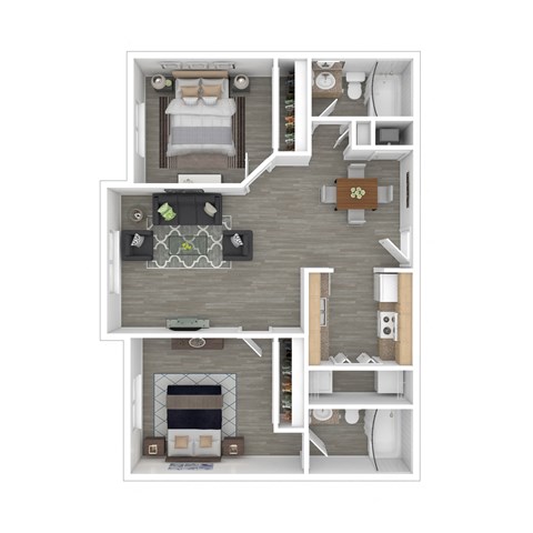 a floor plan of a two bedroom apartment with a fireplace and a balcony