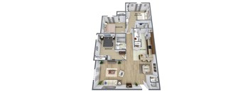 a 3d floor plan of a house with a wooden floor