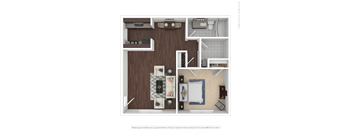 a 1 bedroom floor plan with a bathroom and a living room