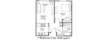 1 Bedroom Floor Plan at Carolina Springs Apartments, Carrboro, NC