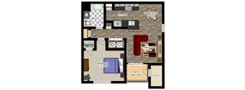 A floor plan of a house showing a living room, dining room, kitchen, and bedrooms.