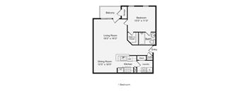 a floor plan of a studio apartment with a bedroom and a living room