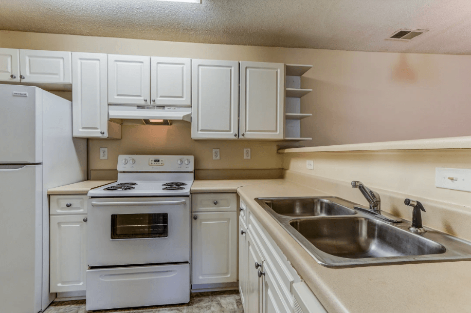 kitchen with white cabinets