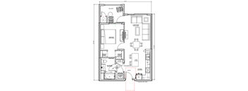 A floor plan of a house with a balcony, bedroom, bathroom, and pantry.