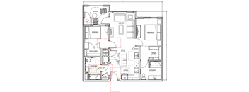 A floor plan of a house with a balcony, two bedrooms, a living room, a bathroom, a pantry, a laundry room, a dehumidifier, a foxed and land area, a kitchen