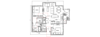 A floor plan of a 2BR B-ADA apartment.