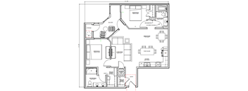 A floor plan of a house with labeled rooms such as bedrooms, a living room, a kitchen, and a bathroom.