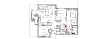 A floor plan of a 3BR A-ADA apartment layout.