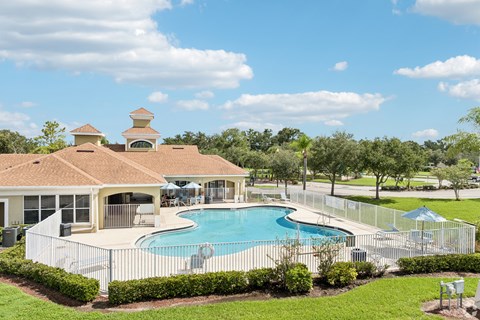 A large house with a pool in the backyard.