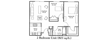 2 Bedroom Floor Plan at Carolina Springs Apartments, 27510