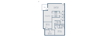 a floor plan of a bedroom apartment with a living room and a dining room