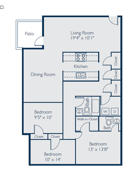 a floor plan of a bedroom apartment with a living room and a dining room