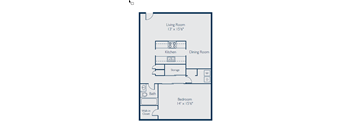a floor plan of a bedroom apartment with a living room and a dining room