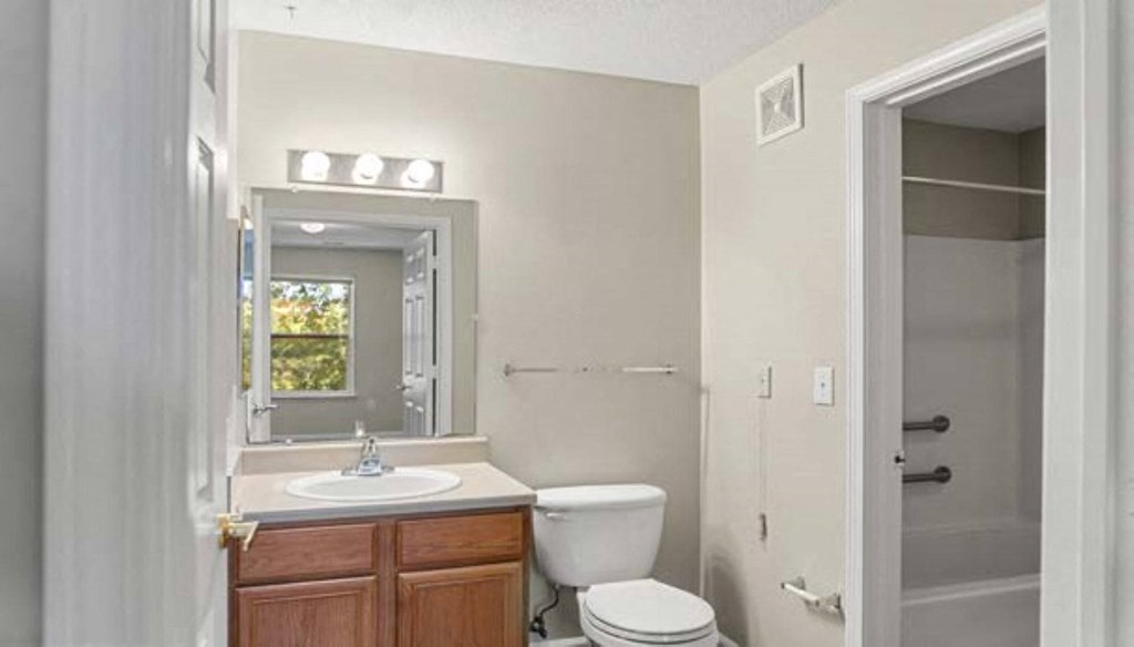 Large and well lighted bathroom
