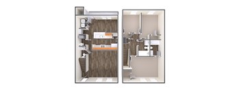 3D 3 Bed 2.5 Bath Floorplan at The Regency Apartment Homes/Broad Pointe, Manassas, VA