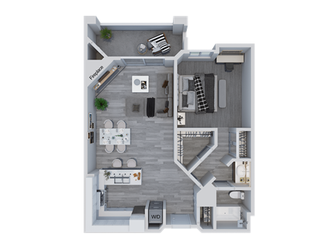 a 3d floor plan of a room with a bathroom and a bedroom