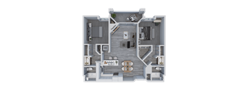 a 3d floor plan of a house with a bedroom and a living room