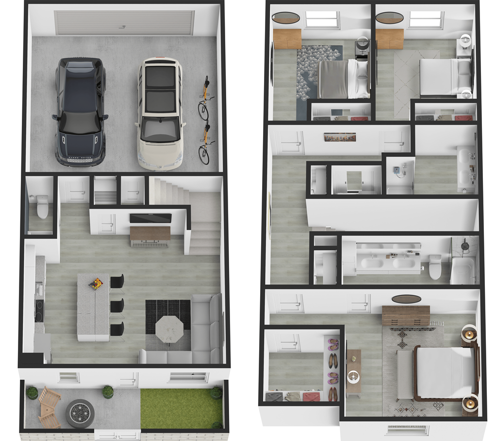 Three-bedroom floorplan with two car garage