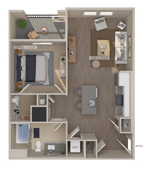 a 1 bedroom floor plan with a bathroom and a living room