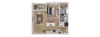 a 1 bedroom floor plan with a bathroom and a living room