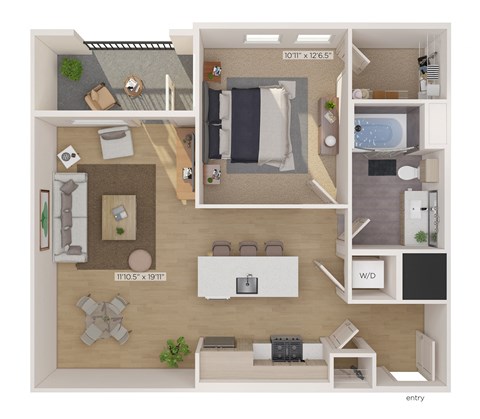 a 1 bedroom floor plan with a bathroom and a living room