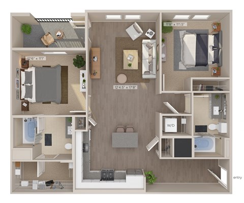 B2 floor plan  2 bedroom with 2 baths