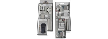 A cutaway diagram of a house showing the interior layout.