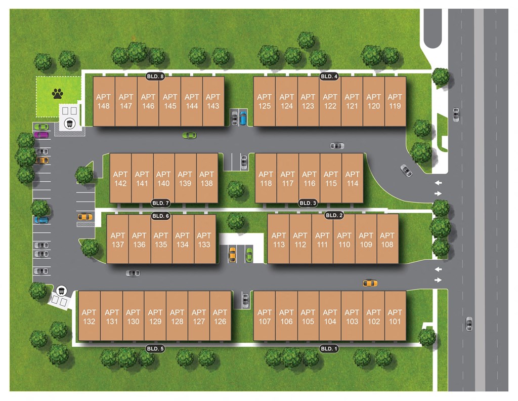 the layout of a parking lot of a city with cars