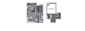 a floor plan of a studio apartment with a bedroom and a living room