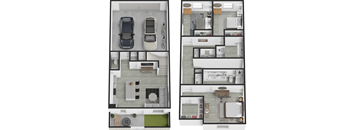 two layouts of a house floor plan with different layouts of bedrooms