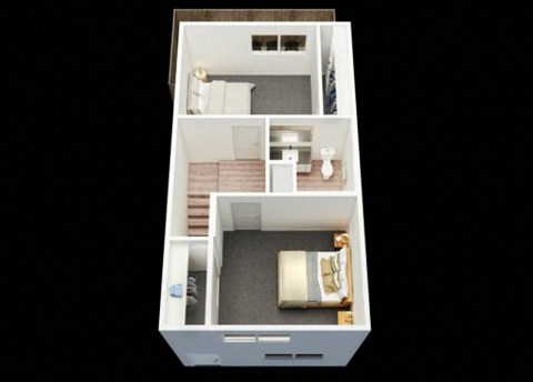 a bedroom with a bed and a sink in a room