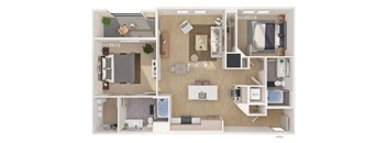 a furnished apartment with a kitchen and living room