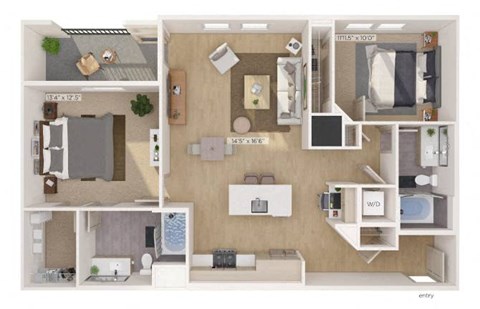 a furnished apartment with a kitchen and living room