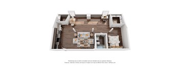 a 1 bedroom floor plan with a bathroom and a living room