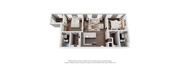 a stylized 3d floor plan with a bedroom and a living room