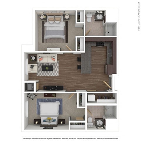 a 3d floor plan of a house with a bedroom and a living room at Bluestone Lofts, Duluth