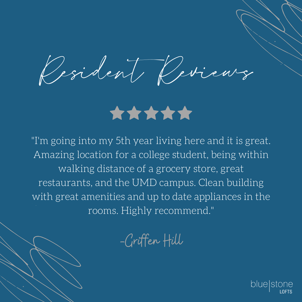 a quote on a blue background with blue lines at Bluestone Lofts, Minnesota, 55803