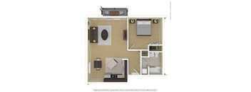 A diagram of a house layout with a kitchen, living room, and bathroom.