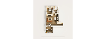 A floor plan of a small apartment with a living room, kitchen, and bedroom.