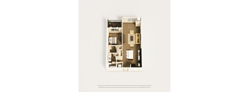 A floor plan of a house with a kitchen, living room, dining room, and two bedrooms.
