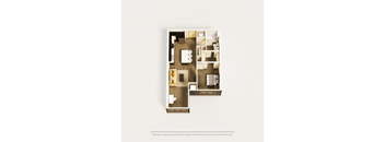 A floor plan of a small apartment with a kitchen, living room, and bathroom.