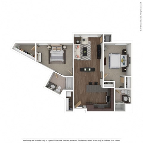 a stylized floor plan with a bedroom and a living room at Bluestone Lofts, Minnesota, 55803