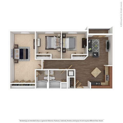 A floor plan of a small apartment with a kitchen, living room, and bathroom.