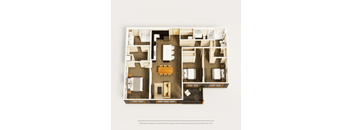 A floor plan of a house with a kitchen, living room, and two bedrooms.