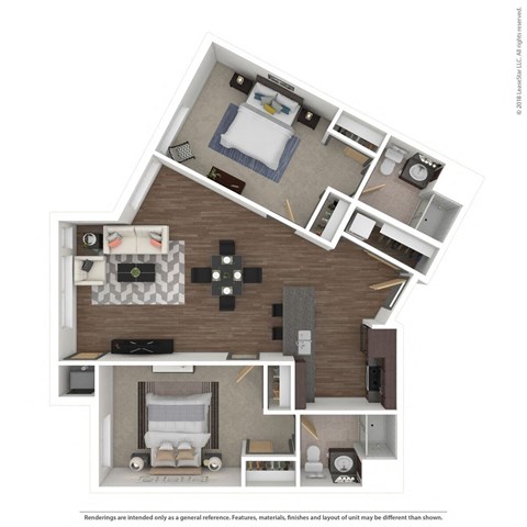 a 3d floor plan with a bedroom and living room at Bluestone Lofts, Duluth, MN