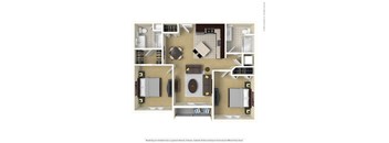 a 3d floor plan of a 1 bedroom apartment at Boulder Ridge, Duluth