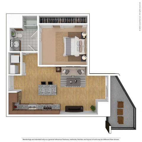 a floor plan of a small apartment with a bedroom and a bathroom at Bluestone Flats, Duluth, Minnesota