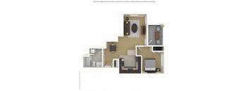 A 3D in-home layout with a living room, kitchen, and bathroom at Summit Ridge, Duluth, MN