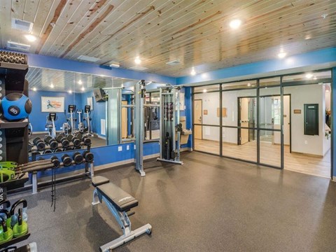 a gym with a lot of weights and equipment in it at Arbor Ridge, Forest Lake, MN